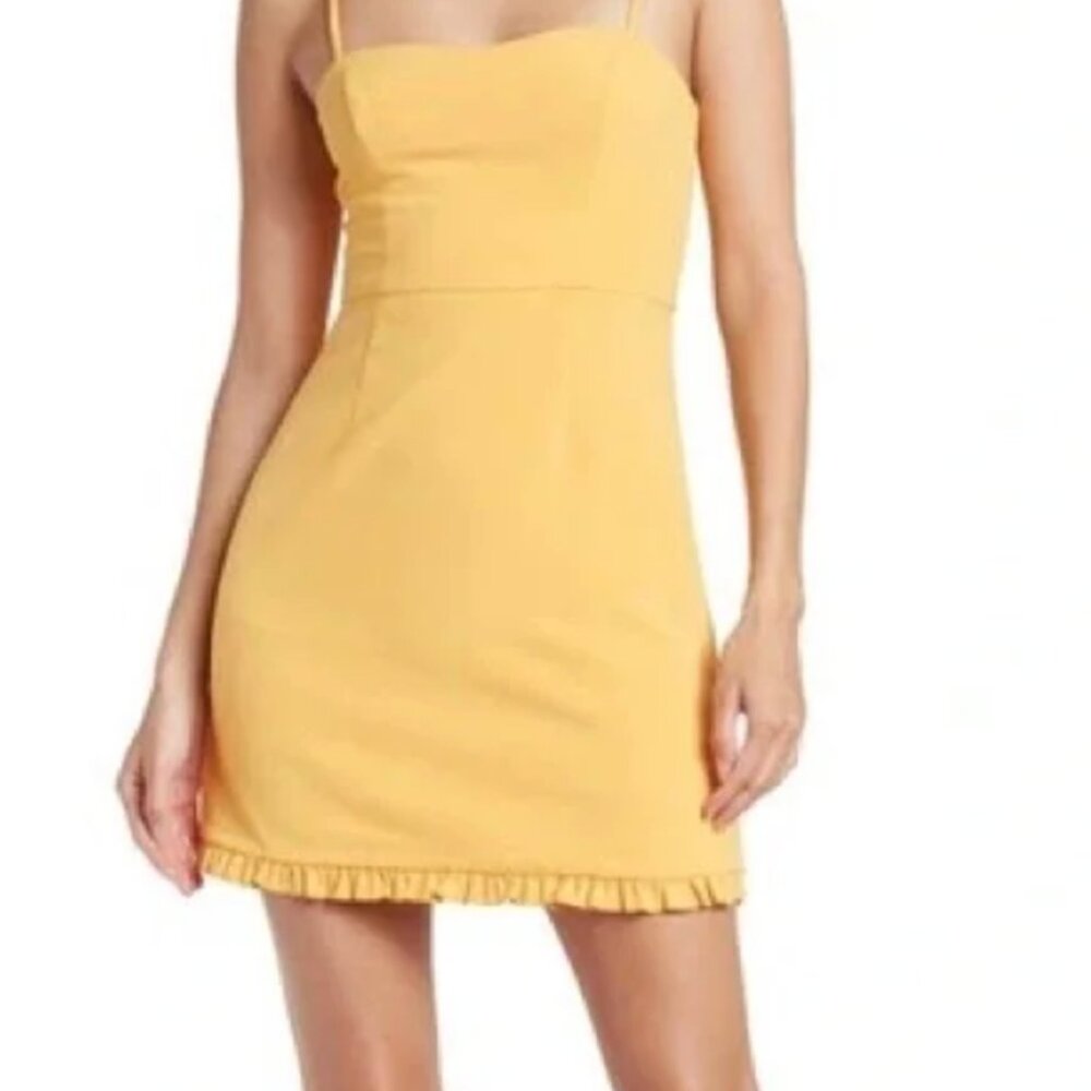 French Connection Whisper Yellow Frill Hem Dress - size 2